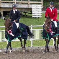 Phillip Dutton (left) riding Ben and William Coleman III riding Obos O’Reilly celebrate their respective victories in the CIC3* and CCI3* divisions