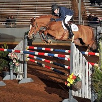 Happy Z and Genn fly over an oxer in the $25,000 Johnson Horse Transportation Grand Prix