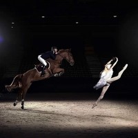 US Elite Jumping rider Charlie Jacobs demonstrates the power and athleticism of his sport, alongside Liudmila Khitrova from the Minsk Bolshoi.