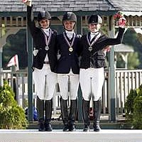 Dressage Junior Freestyle Medalists: Naima Moreira Laliberte (CAN) - Silver; Laurence Blais Tetreault (CAN) - Gold; Barbara Davis (REG 1) - Bronze (SusanJStickle.com)