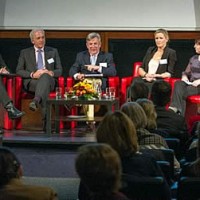 L-R: Lord De Mauley, Ian Stark, Chair Philip Ghazala, Jenny Rudall and British endurance rider Anna Williams.