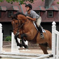 Alec Bozorgi rides to the triple bar, exemplifying what Morris was explaining with a light seat, forward position and deep approach